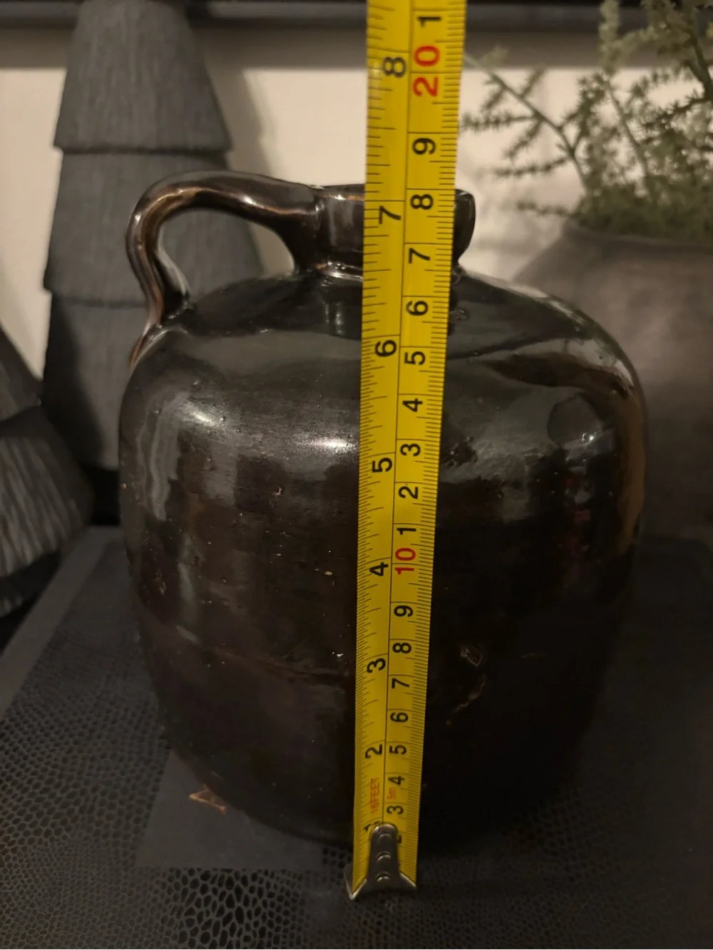 Vintage Dark Brown Glazed Ceramic Jug Vase